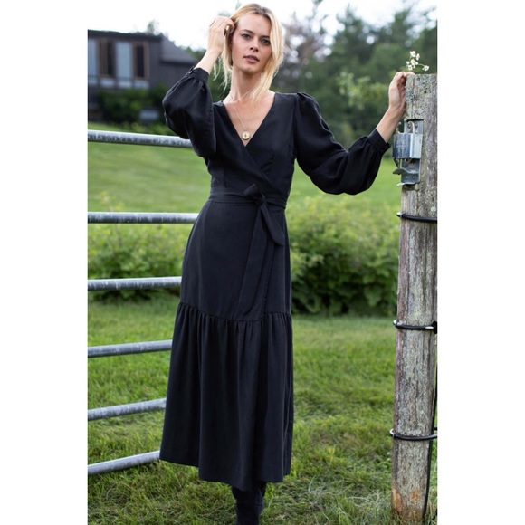 Emerson Fry Marigot Tier Wrap Dress - Black Tencel